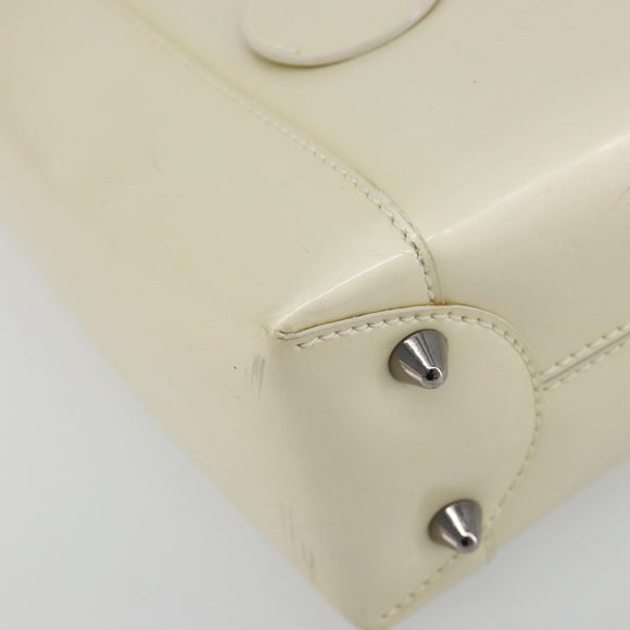 Christian Dior Maris Pearl Hand Bag Patent leather White Silver Auth 193129A