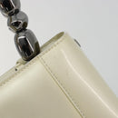 Christian Dior Maris Pearl Hand Bag Patent leather White Silver Auth 193129A-9