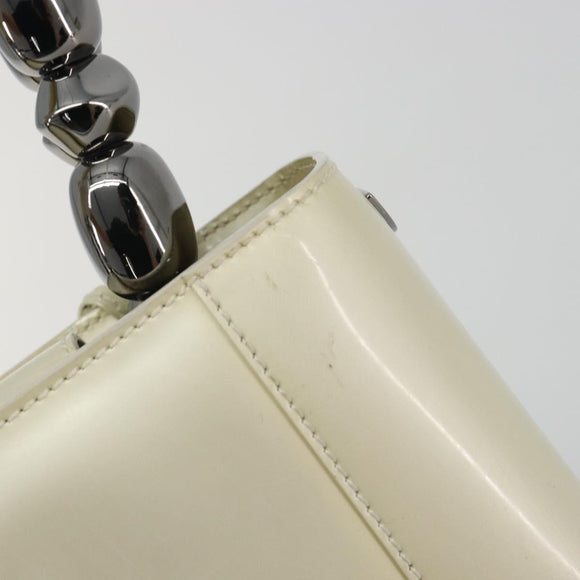 Christian Dior Maris Pearl Hand Bag Patent leather White Silver Auth 193129A
