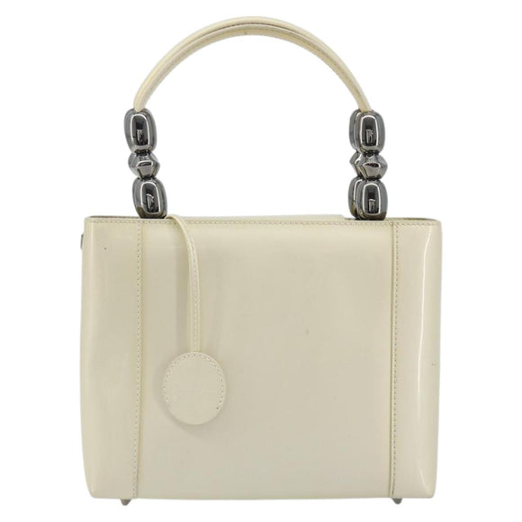 Christian Dior Maris Pearl Hand Bag Patent leather White Silver Auth 193129A
