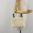 Christian Dior Maris Pearl Hand Bag Patent leather White Silver Auth 193129A-26