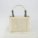 Christian Dior Maris Pearl Hand Bag Patent leather White Silver Auth 193129A-12