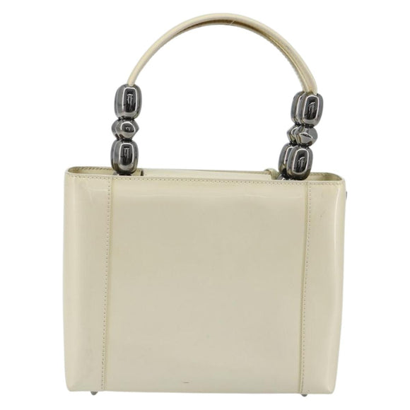 Christian Dior Maris Pearl Hand Bag Patent leather White Silver Auth 193129A