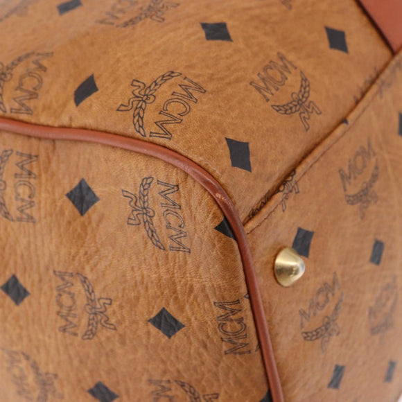 MCM Logogram Vicetos Boston Bag PVC Leather Brown Gold Auth 193130