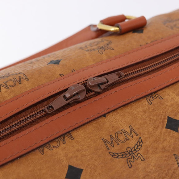 MCM Logogram Vicetos Boston Bag PVC Leather Brown Gold Auth 193130