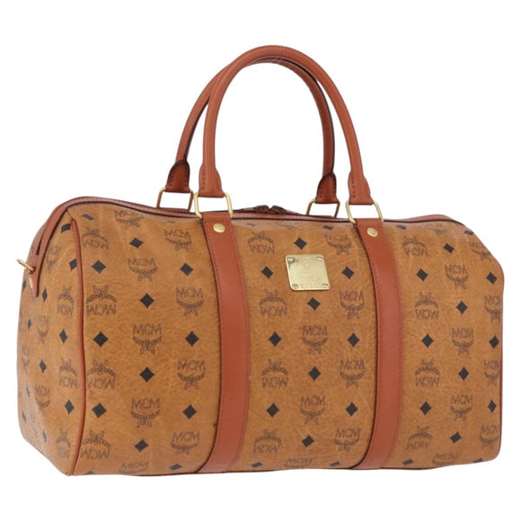 MCM Logogram Vicetos Boston Bag PVC Leather Brown Gold Auth 193130