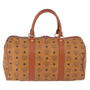 MCM Logogram Vicetos Boston Bag PVC Leather Brown Gold Auth 193130-2