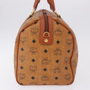 MCM Logogram Vicetos Boston Bag PVC Leather Brown Gold Auth 193130-3