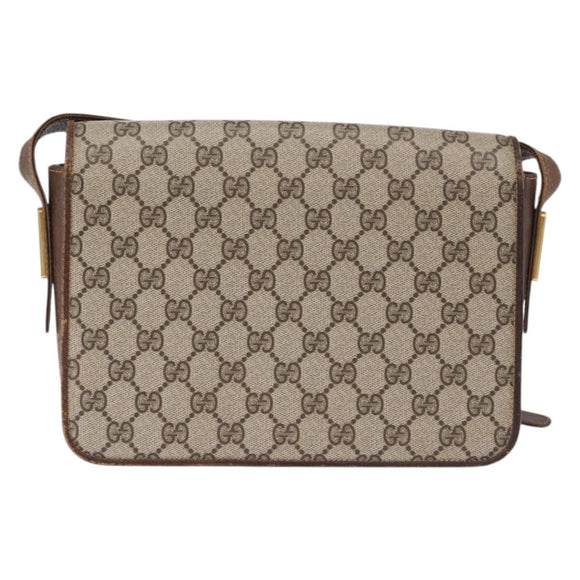 GUCCI GG Supreme Shoulder Bag PVC Beige Gold Auth 193131