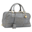 LOEWE Amazona 28 Hand Bag Leather Silver Gold Auth 193132V-1