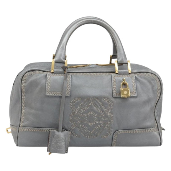 LOEWE Amazona 28 Hand Bag Leather Silver Gold Auth 193132V