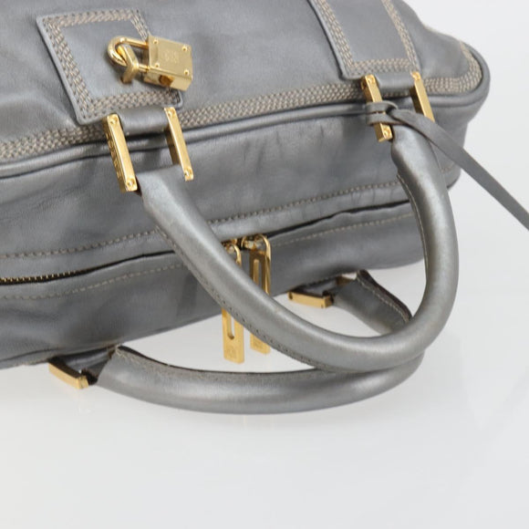 LOEWE Amazona 28 Hand Bag Leather Silver Gold Auth 193132V