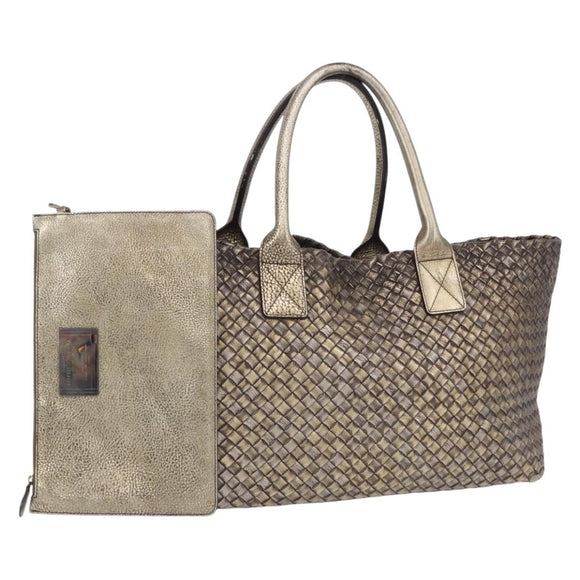 BOTTEGA VENETA INTRECCIATO Cabas MM Tote Bag Leather Gold 115664 Auth 193133SAM