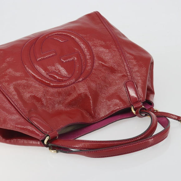 GUCCI Soho Hand Bag Patent leather Red Gold 282309 Auth 193134