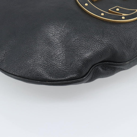 GUCCI Interlocking G Shoulder Bag Leather Black Gold 121546 Auth 193135V