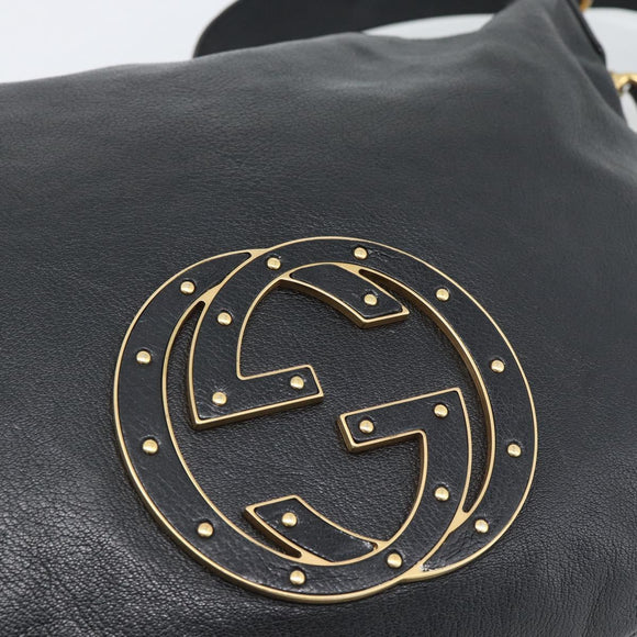 GUCCI Interlocking G Shoulder Bag Leather Black Gold 121546 Auth 193135V