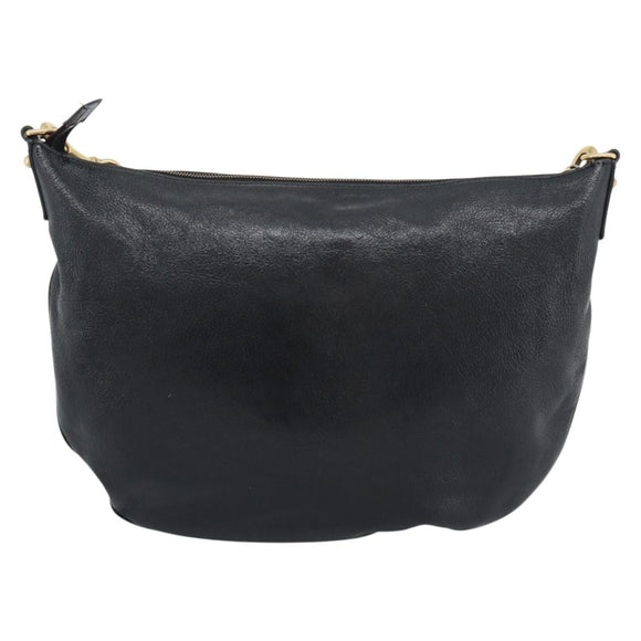 GUCCI Interlocking G Shoulder Bag Leather Black Gold 121546 Auth 193135V