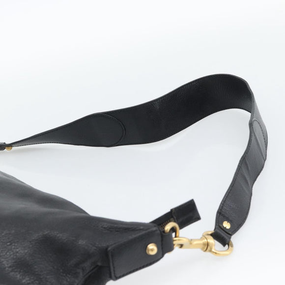 GUCCI Interlocking G Shoulder Bag Leather Black Gold 121546 Auth 193135V