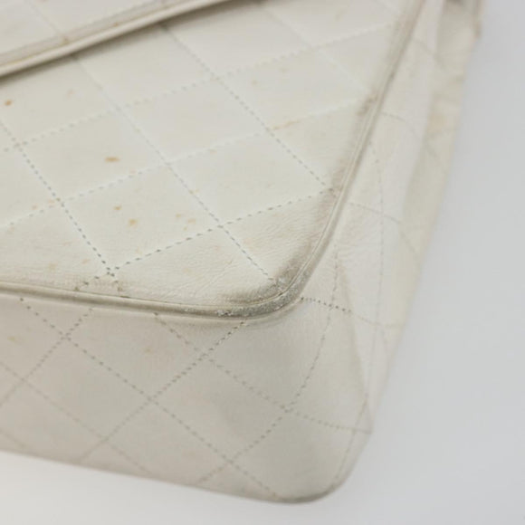 CHANEL Matelasse Chain Shoulder Bag Lamb Skin White Gold CC Auth 193136