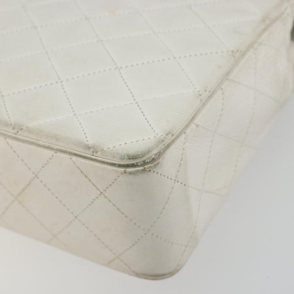 CHANEL Matelasse Chain Shoulder Bag Lamb Skin White Gold CC Auth 193136
