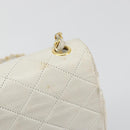 CHANEL Matelasse Chain Shoulder Bag Lamb Skin White Gold CC Auth 193136-10