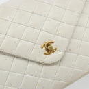 CHANEL Matelasse Chain Shoulder Bag Lamb Skin White Gold CC Auth 193136-17