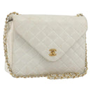 CHANEL Matelasse Chain Shoulder Bag Lamb Skin White Gold CC Auth 193136-1