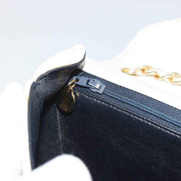 CHANEL Matelasse Chain Shoulder Bag Lamb Skin White Gold CC Auth 193136