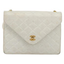 CHANEL Matelasse Chain Shoulder Bag Lamb Skin White Gold CC Auth 193136-13