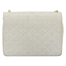 CHANEL Matelasse Chain Shoulder Bag Lamb Skin White Gold CC Auth 193136-2