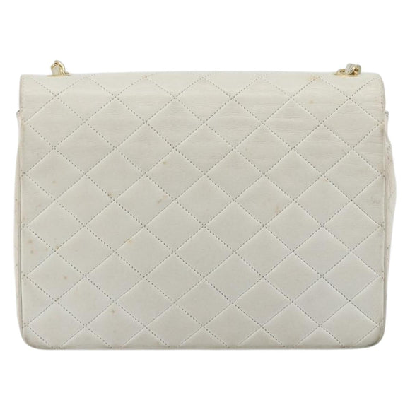 CHANEL Matelasse Chain Shoulder Bag Lamb Skin White Gold CC Auth 193136