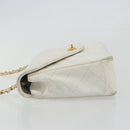 CHANEL Matelasse Chain Shoulder Bag Lamb Skin White Gold CC Auth 193136-4