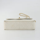 CHANEL Matelasse Chain Shoulder Bag Lamb Skin White Gold CC Auth 193136-5