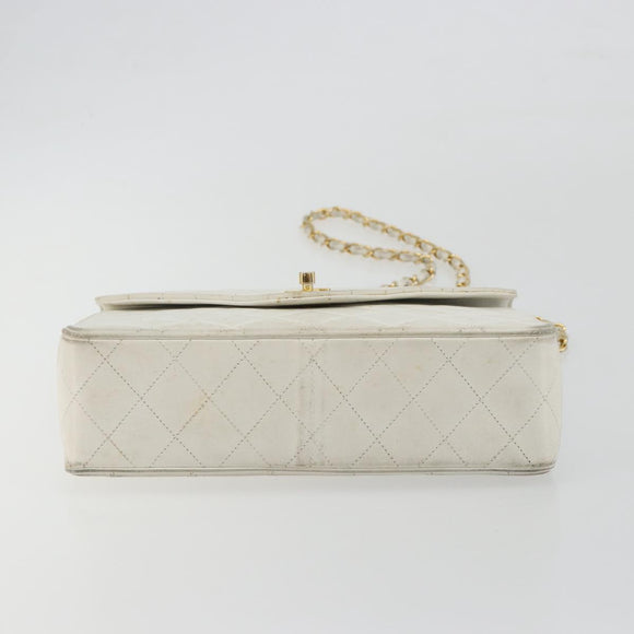 CHANEL Matelasse Chain Shoulder Bag Lamb Skin White Gold CC Auth 193136