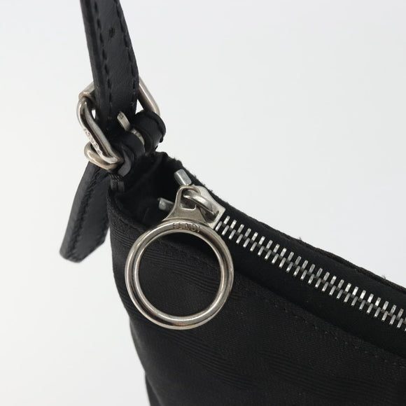 FENDI Zucchino Canvas Shoulder Bag Dark Brown Silver Auth 193139V