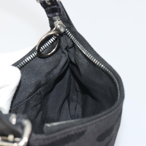 FENDI Zucchino Canvas Shoulder Bag Dark Brown Silver Auth 193139V