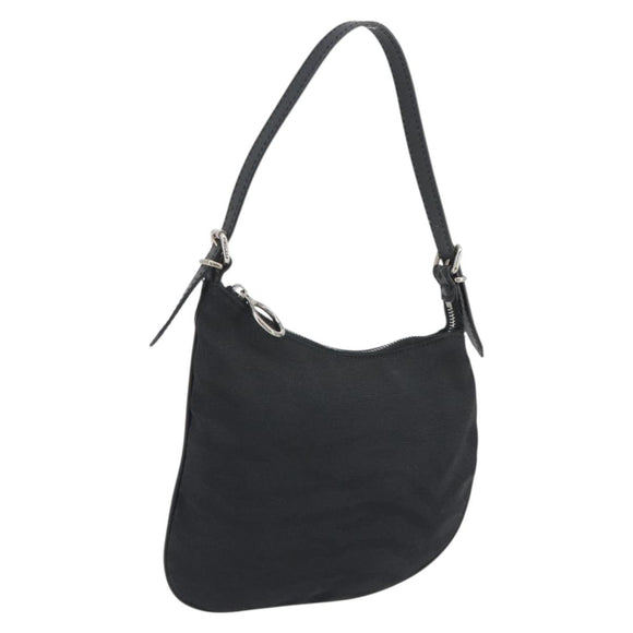FENDI Zucchino Canvas Shoulder Bag Dark Brown Silver Auth 193139V