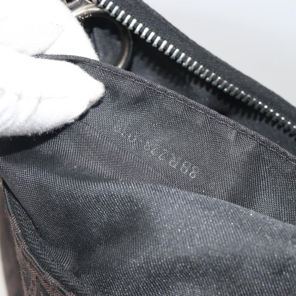 FENDI Zucchino Canvas Shoulder Bag Dark Brown Silver Auth 193139V