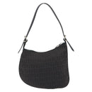 FENDI Zucchino Canvas Shoulder Bag Dark Brown Silver Auth 193139V-2