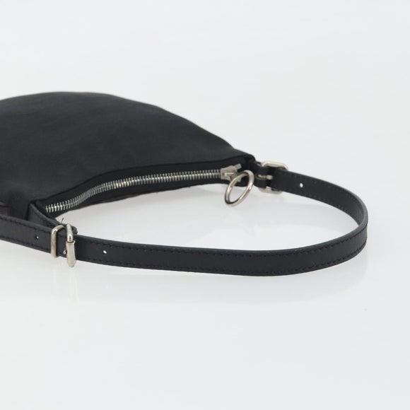 FENDI Zucchino Canvas Shoulder Bag Dark Brown Silver Auth 193139V