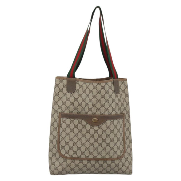 GUCCI GG Supreme Web Sherry Line Tote Bag PVC Beige 39 02 003 Auth 193140