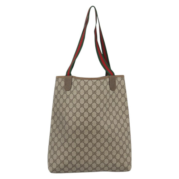 GUCCI GG Supreme Web Sherry Line Tote Bag PVC Beige 39 02 003 Auth 193140