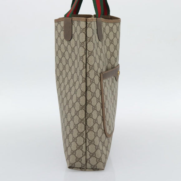 GUCCI GG Supreme Web Sherry Line Tote Bag PVC Beige 39 02 003 Auth 193140