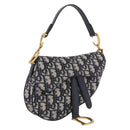 Christian Dior Trotter Canvas Saddle Hand Bag Navy Gold Auth 193142SM-1