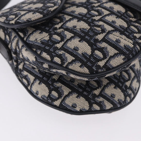 Christian Dior Trotter Canvas Saddle Hand Bag Navy Gold Auth 193142SM