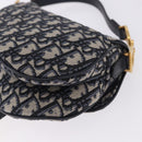 Christian Dior Trotter Canvas Saddle Hand Bag Navy Gold Auth 193142SM-13