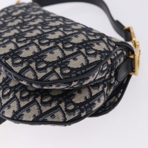 Christian Dior Trotter Canvas Saddle Hand Bag Navy Gold Auth 193142SM