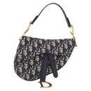 Christian Dior Trotter Canvas Saddle Hand Bag Navy Gold Auth 193142SM-2