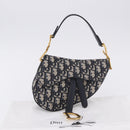 Christian Dior Trotter Canvas Saddle Hand Bag Navy Gold Auth 193142SM-23