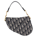 Christian Dior Trotter Canvas Saddle Hand Bag Navy Gold Auth 193142SM-3